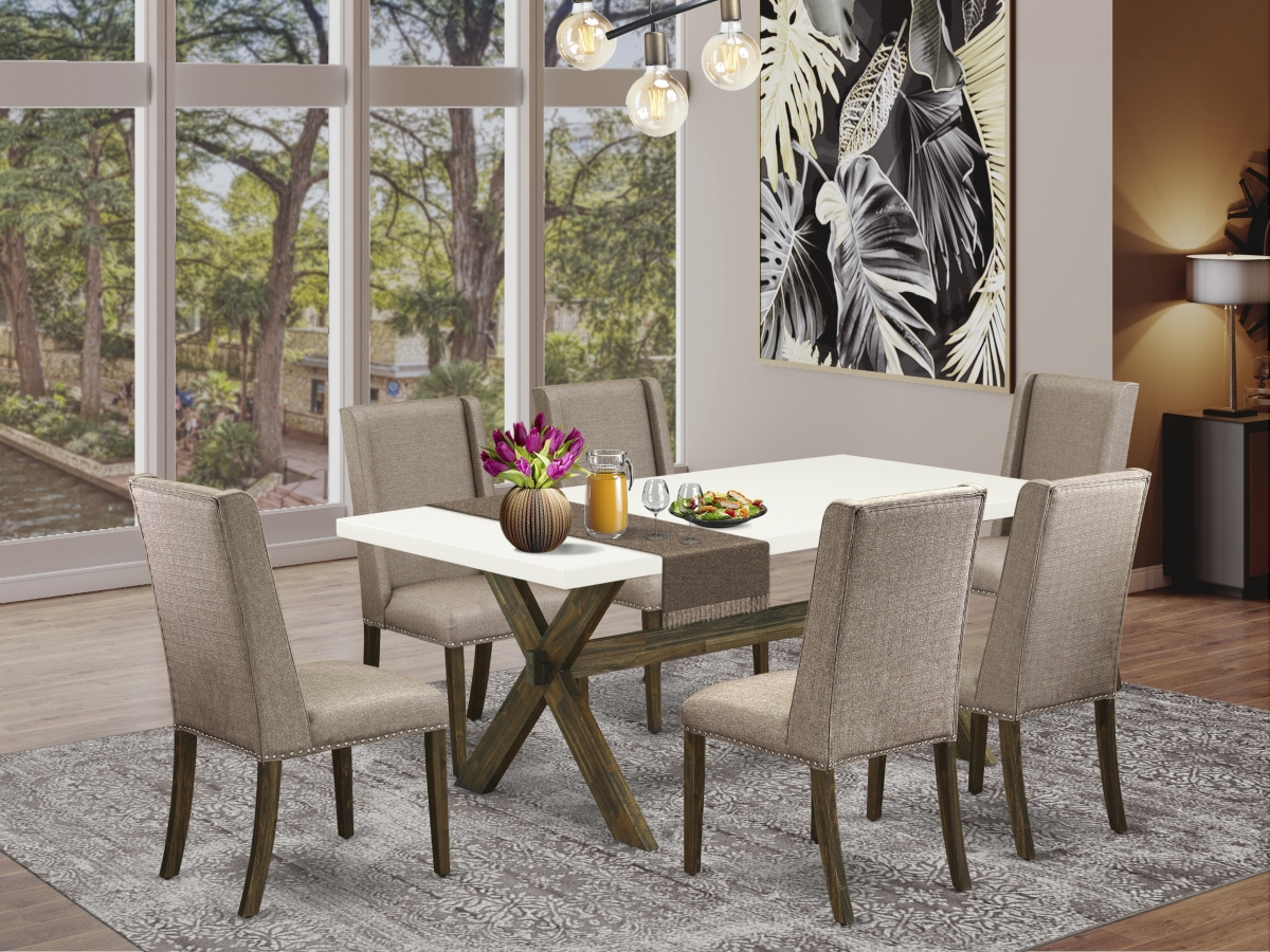 7 Piece X-Style Small Dining Table Set - Dark Khaki