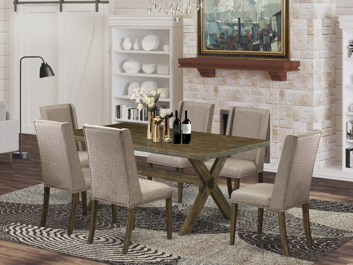 7 Piece X-Style Small Dining Table Set - Dark Khaki