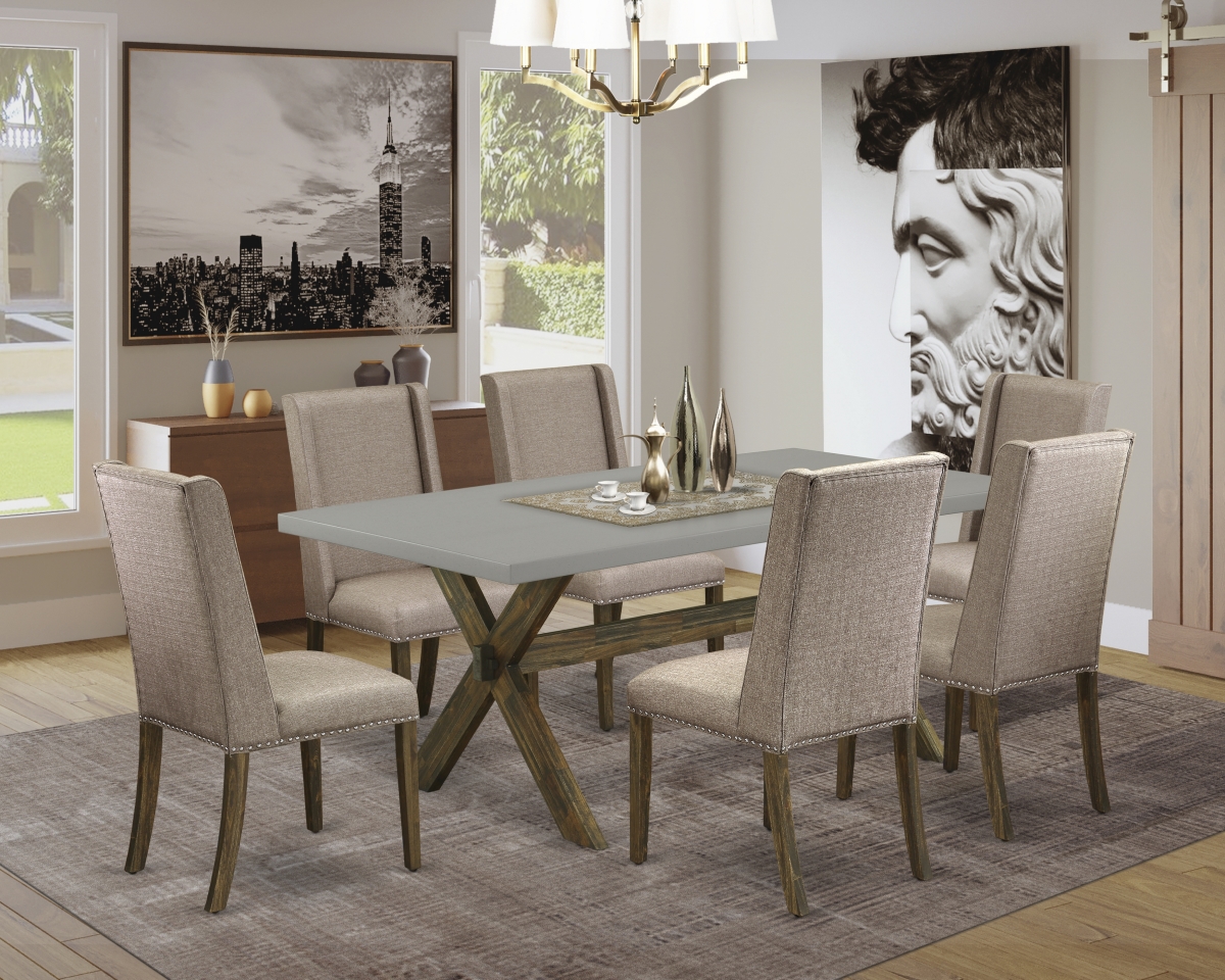 7 Piece X-Style Dining Room Table Set - Dark Khaki