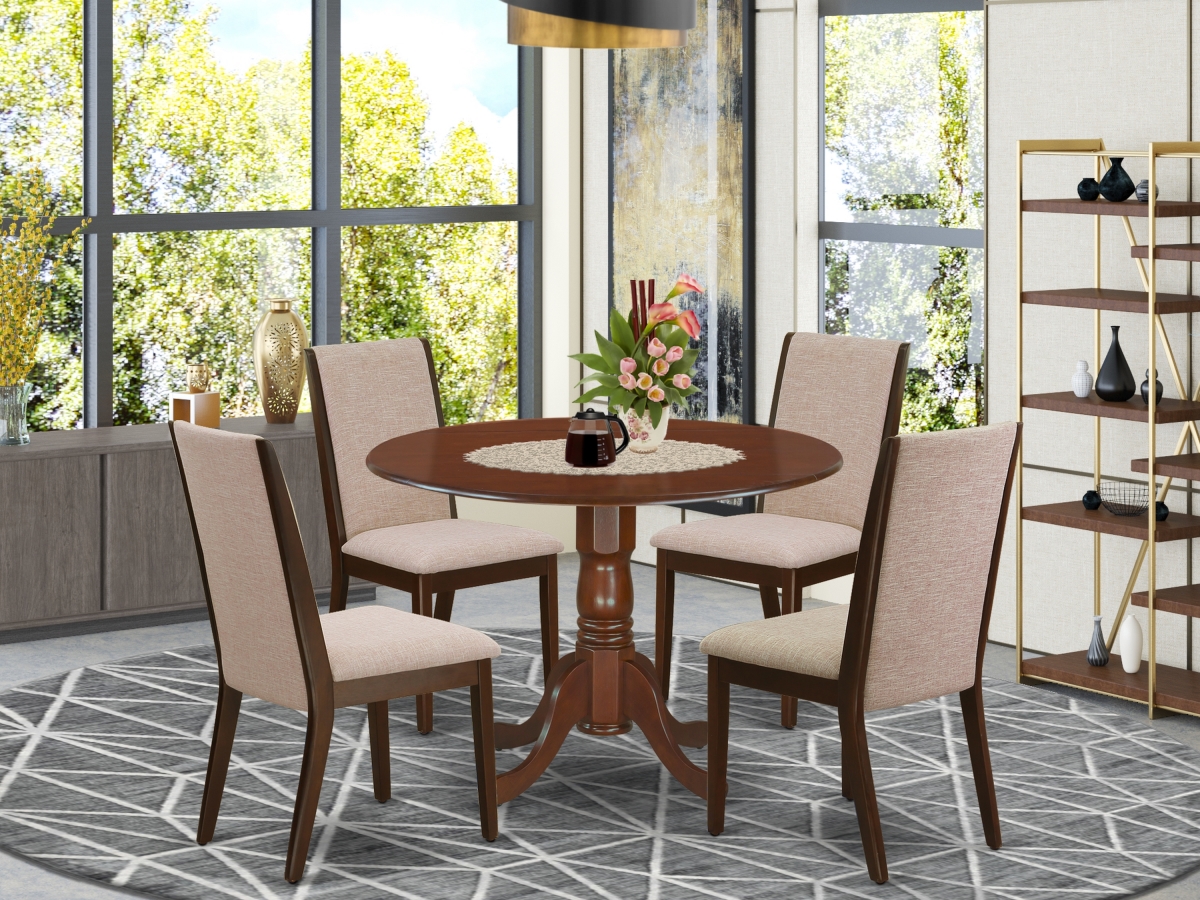 5 Piece Dublin Round Kitchen Table Set - Light Tan & Mahogany