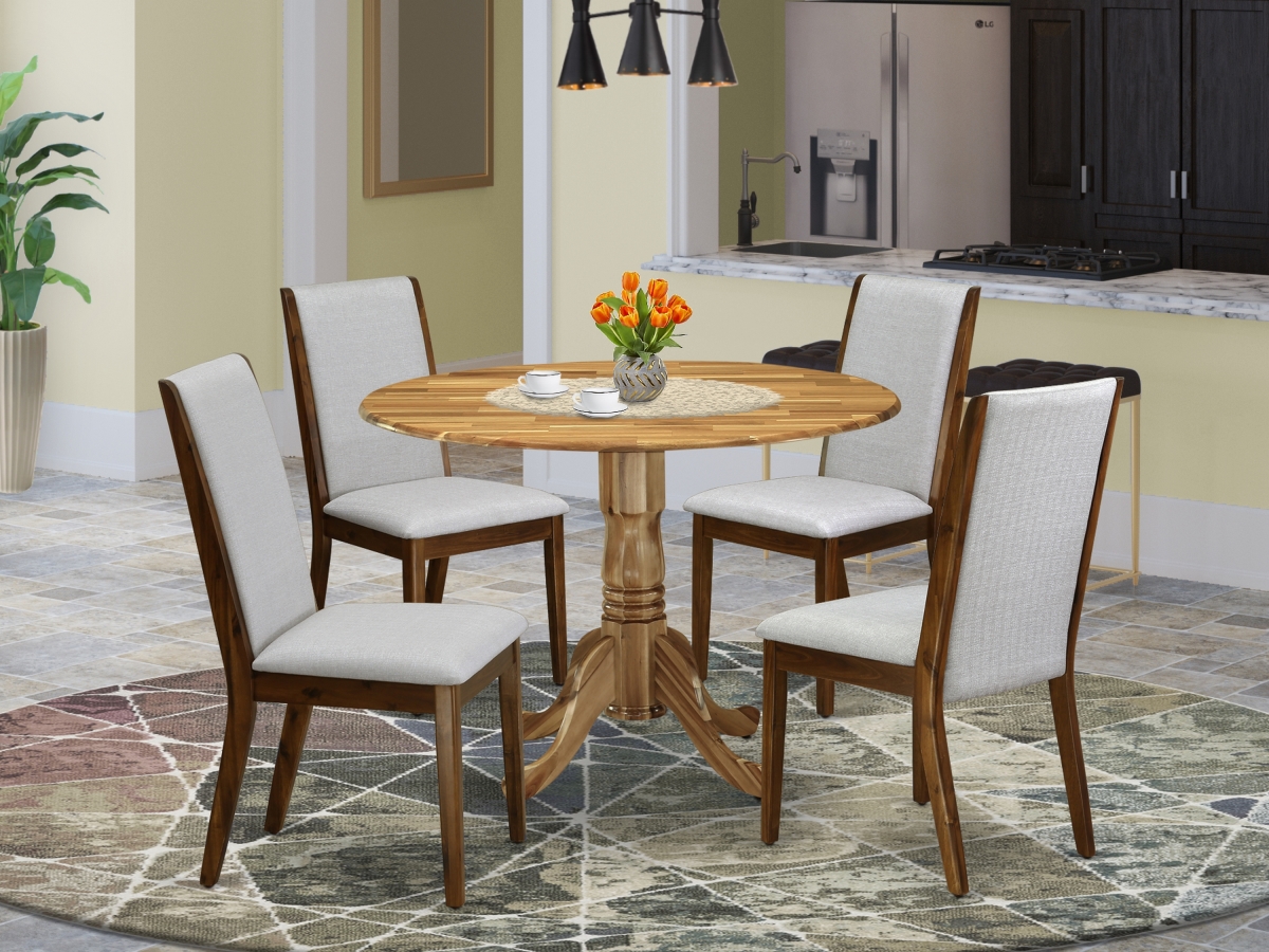 5 Piece Dublin Mid Century Dining Table Set - Gray, Antique Walnut & Natural
