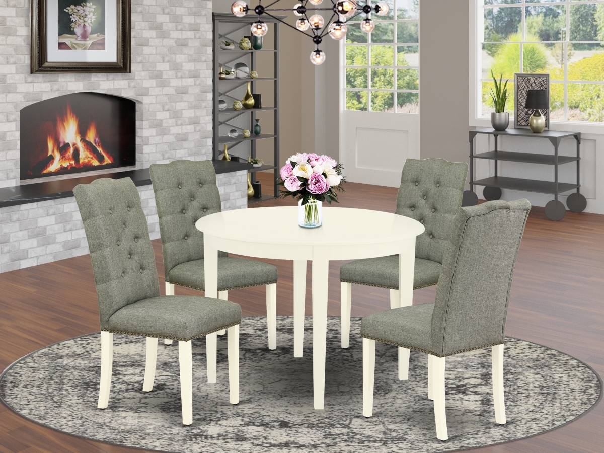 5 Piece Boston Mid Century Dining Set - Smoke & Linen White