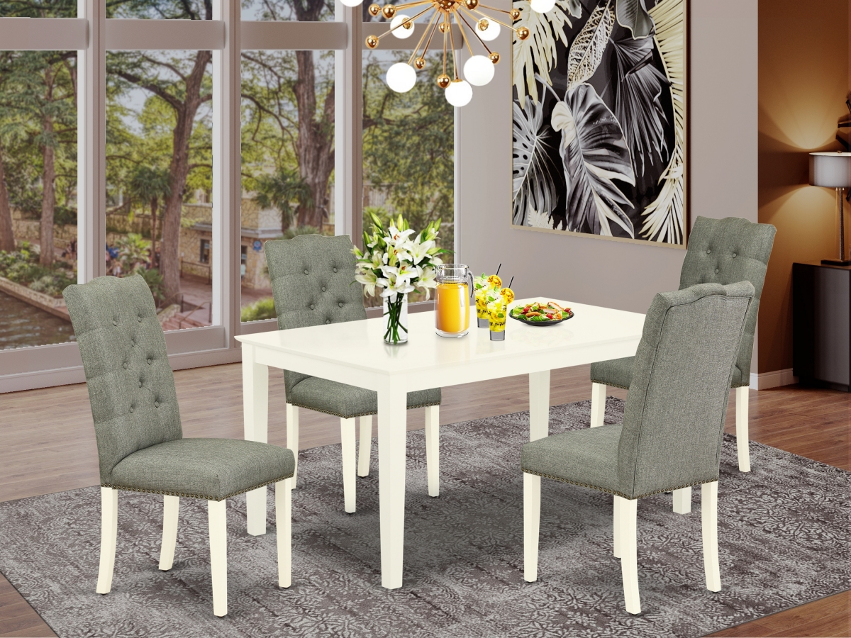5 Piece Capri Modern Dining Table Set - Smoke & Linen White