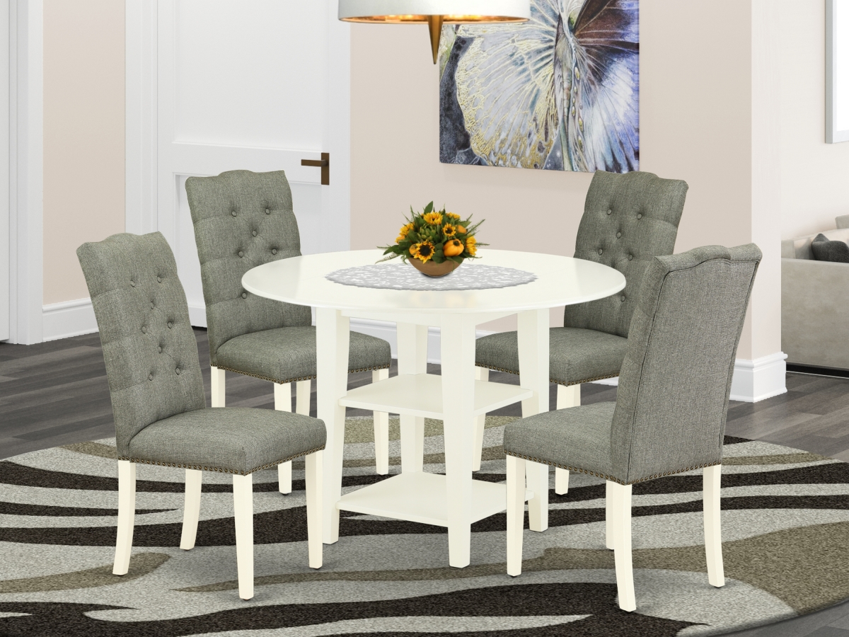 5 Piece Sudbury Dining Table Set - Linen White & Smoke