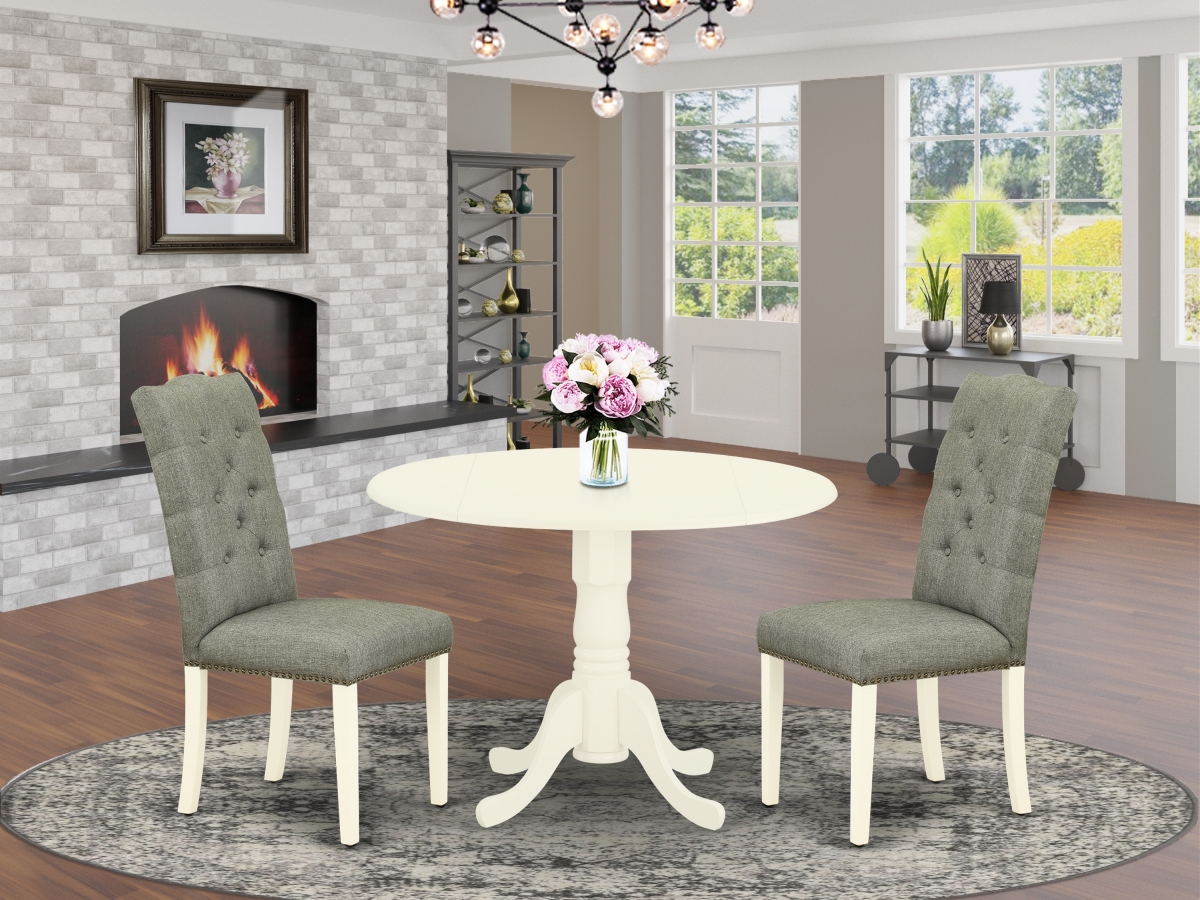 3 Piece Dublin Wood Dining Table Set - Smoke & Linen White
