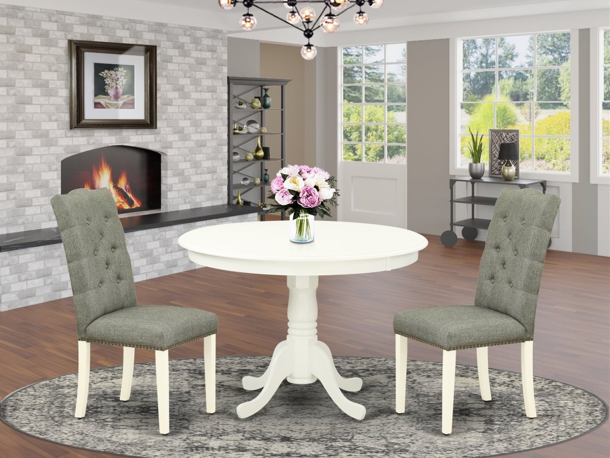 3 Piece Hartland Table & Chairs Dining Set - Smoke & Linen White