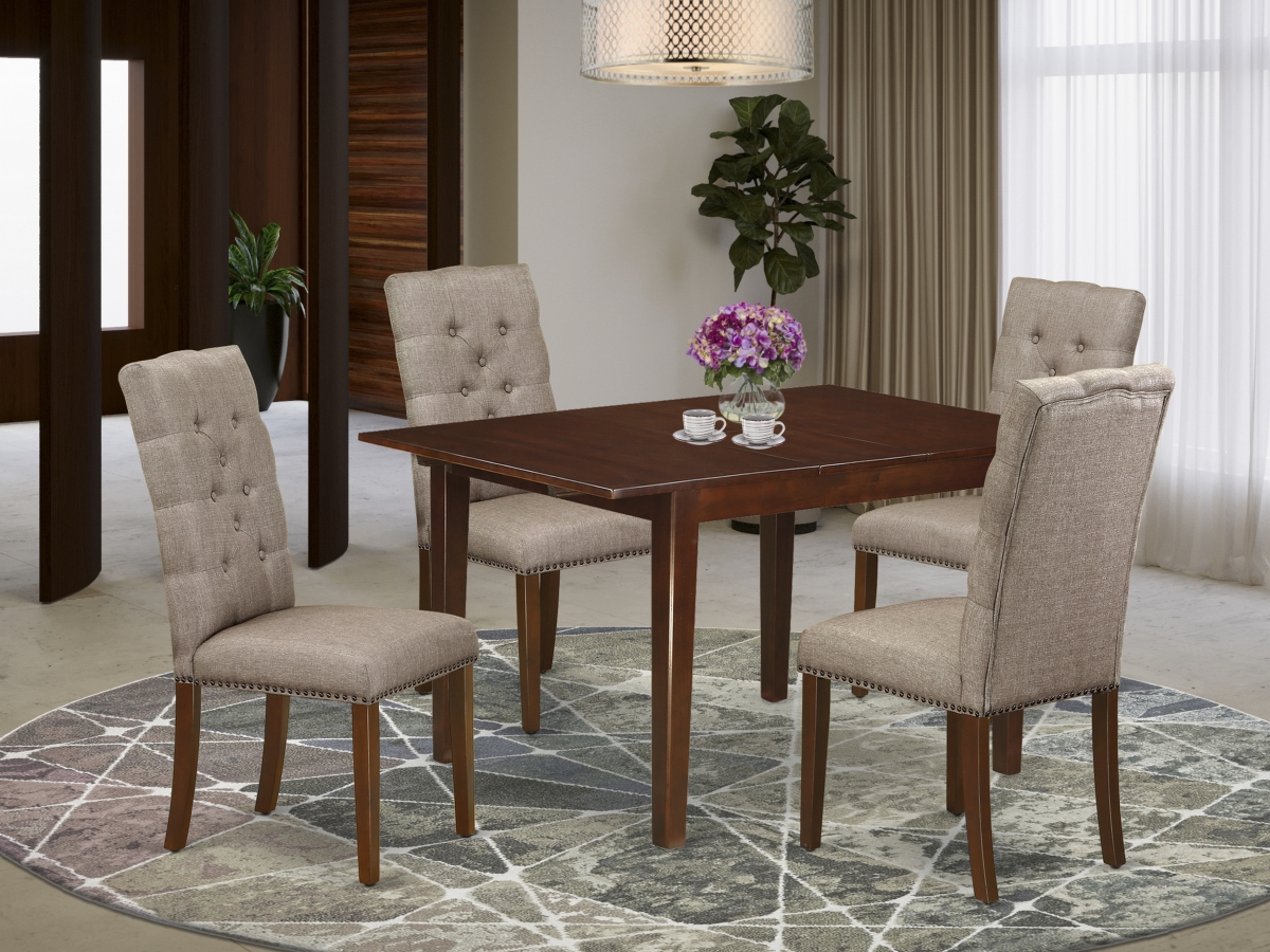5 Piece Milan Modern Dining Table Set - Mahogany & Dark Khaki
