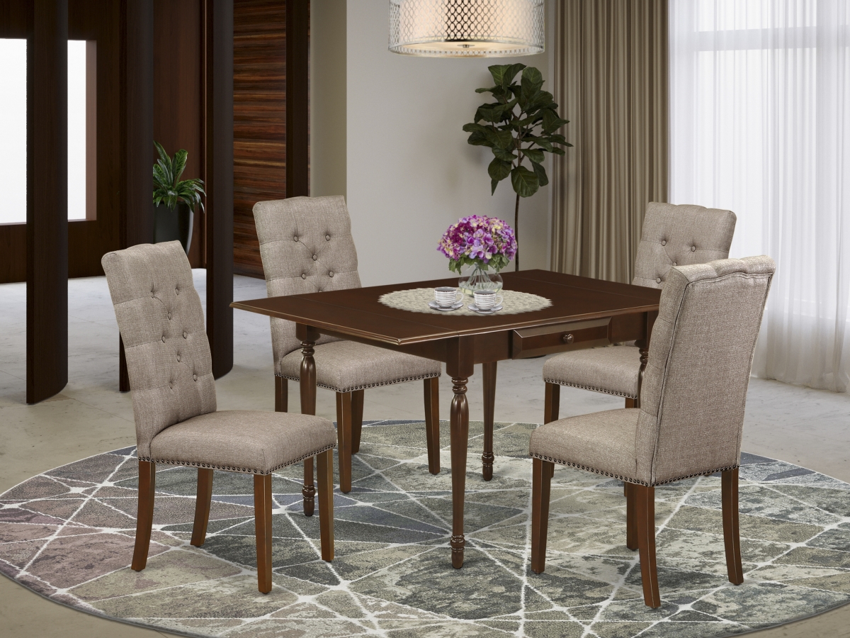 5 Piece Monza Rectangular Dining Table Set - Mahogany & Dark Khaki