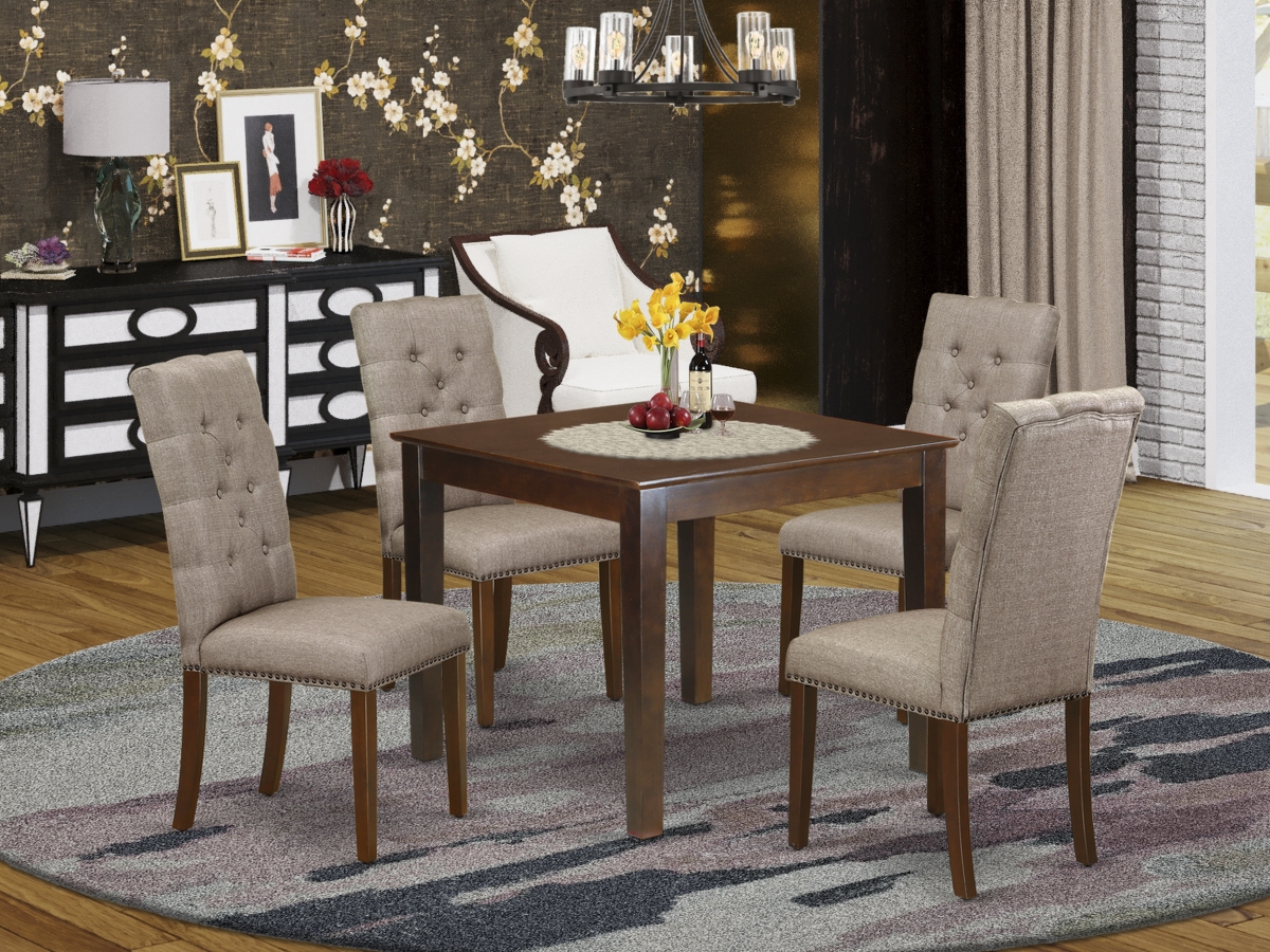 5 Piece Oxford Dining Table Set - Mahogany & Dark Khaki