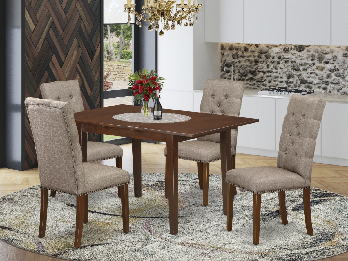 5 Piece Picasso Dining Room Table Set - Mahogany & Dark Khaki