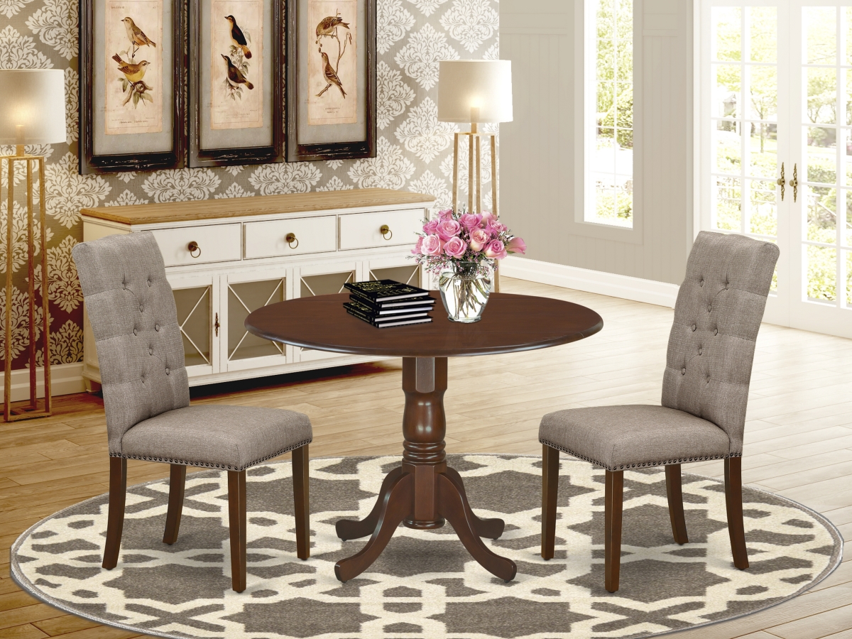 3 Piece Dublin Mid Century Dining Table Set - Dark Khaki & Mahogany