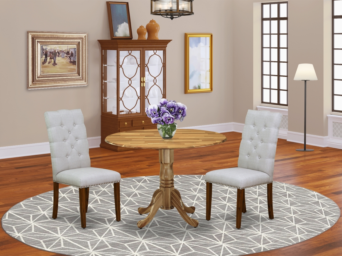 3 Piece Dublin Round Kitchen Table Set - Gray, Antique Walnut & Natural