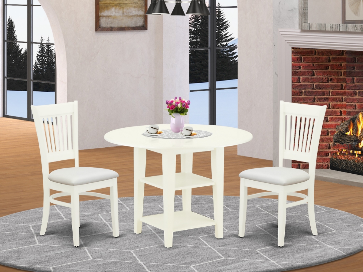 SUVA3-LWH-C 3 Piece Sudbury Wood Dining Table Set - Linen White
