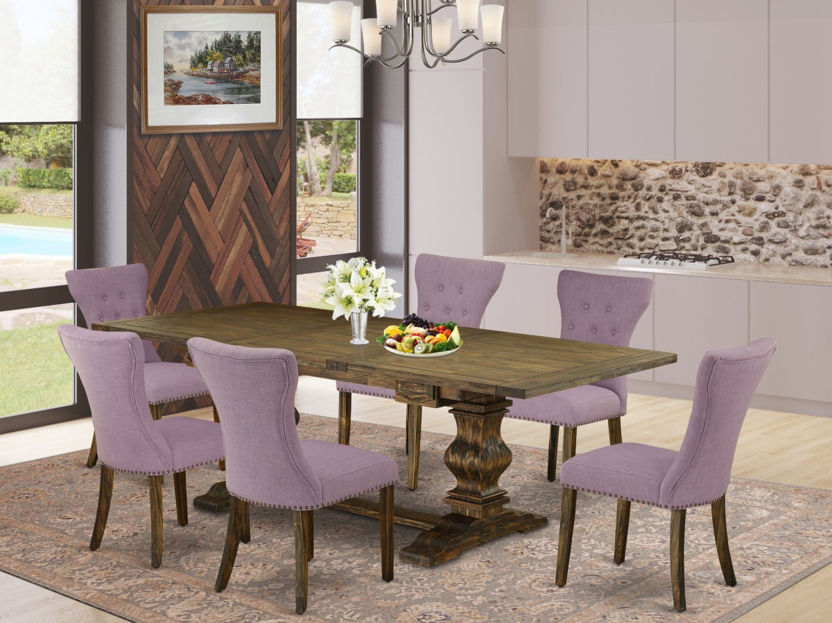7 Piece Lassale Kitchen Dining Table Set - Distressed Jacobean, Black & Mineral Blue