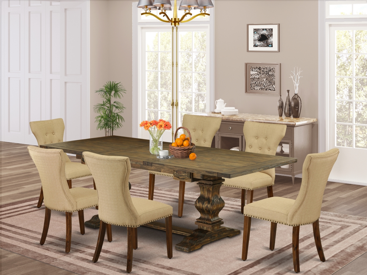 7 Piece Lassale Dining Table Set - Distressed Jacobean, Antique Walnut & Brown