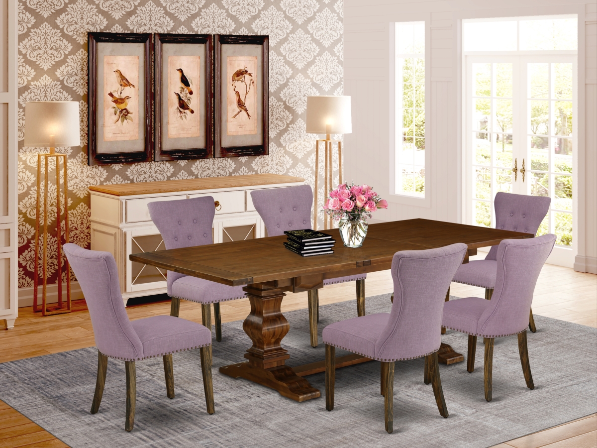Lassale Kitchen Table Set with Brown Oak Chairs Legs & Brown Green Linen Fabric