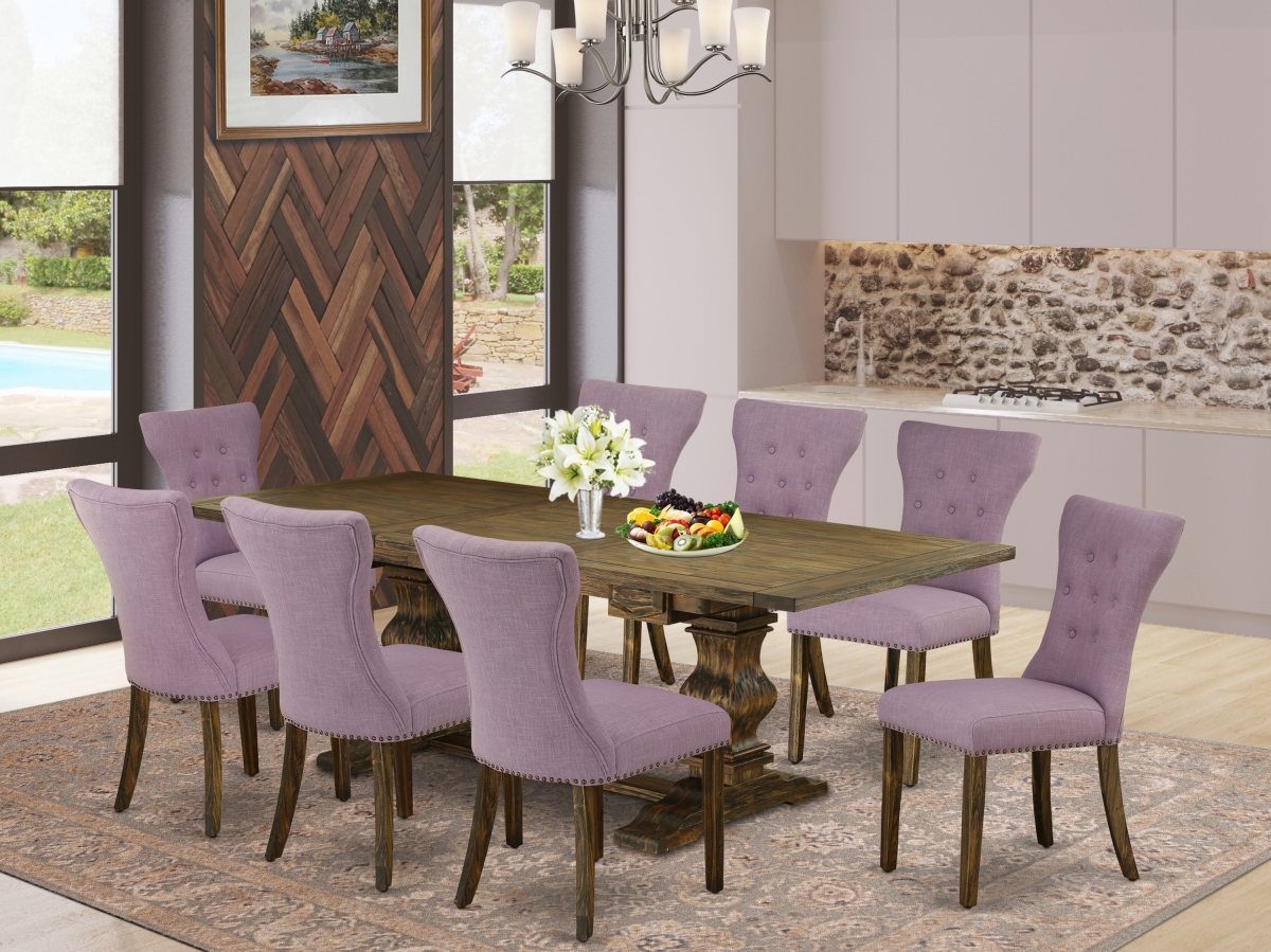 9 Piece Lassale Dining Table Set - Distressed Jacobean, Black & Mineral Blue
