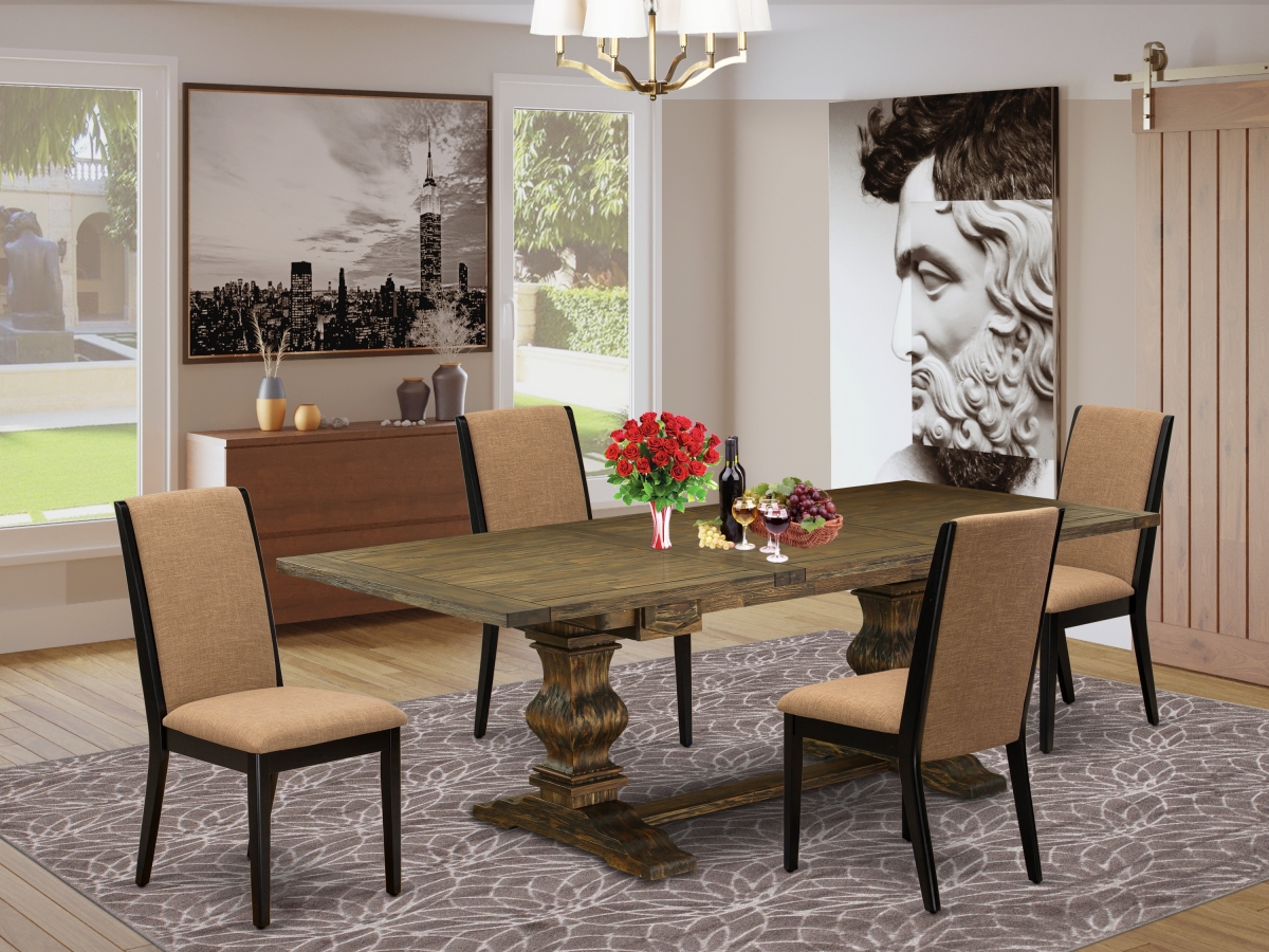 5 Piece Lassale Dining Table Set - Distressed Jacobean, Black & Light Sable