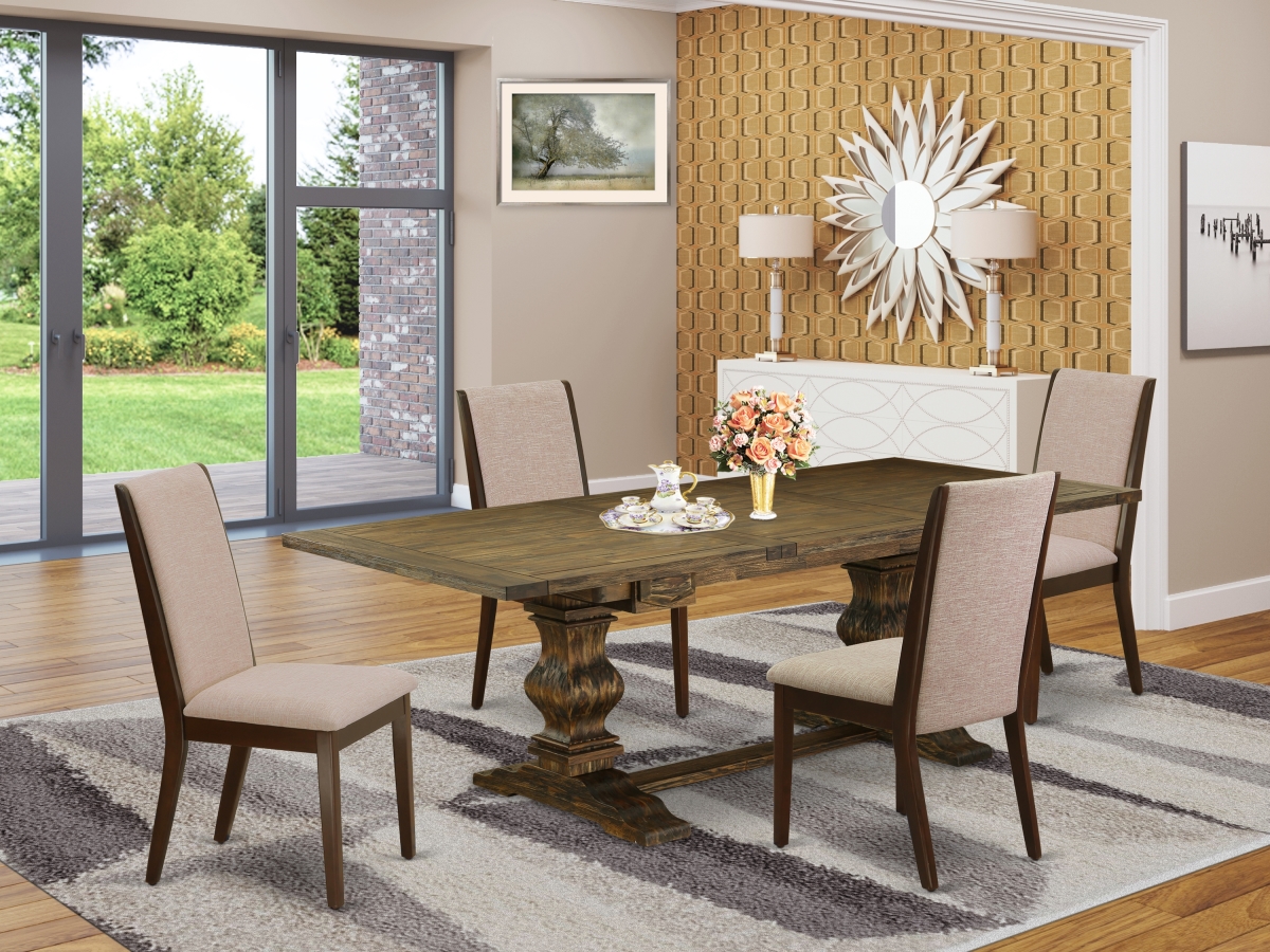 5 Piece Lassale Kitchen Dining Table Set - Distressed Jacobean, Mahogany & Light Tan