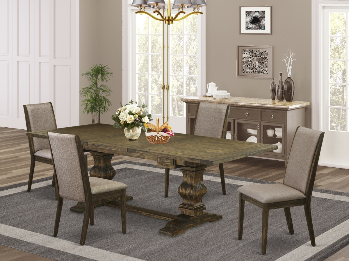 5 Piece Lassale Dining Table Set - Distressed Jacobean & Dark Khaki