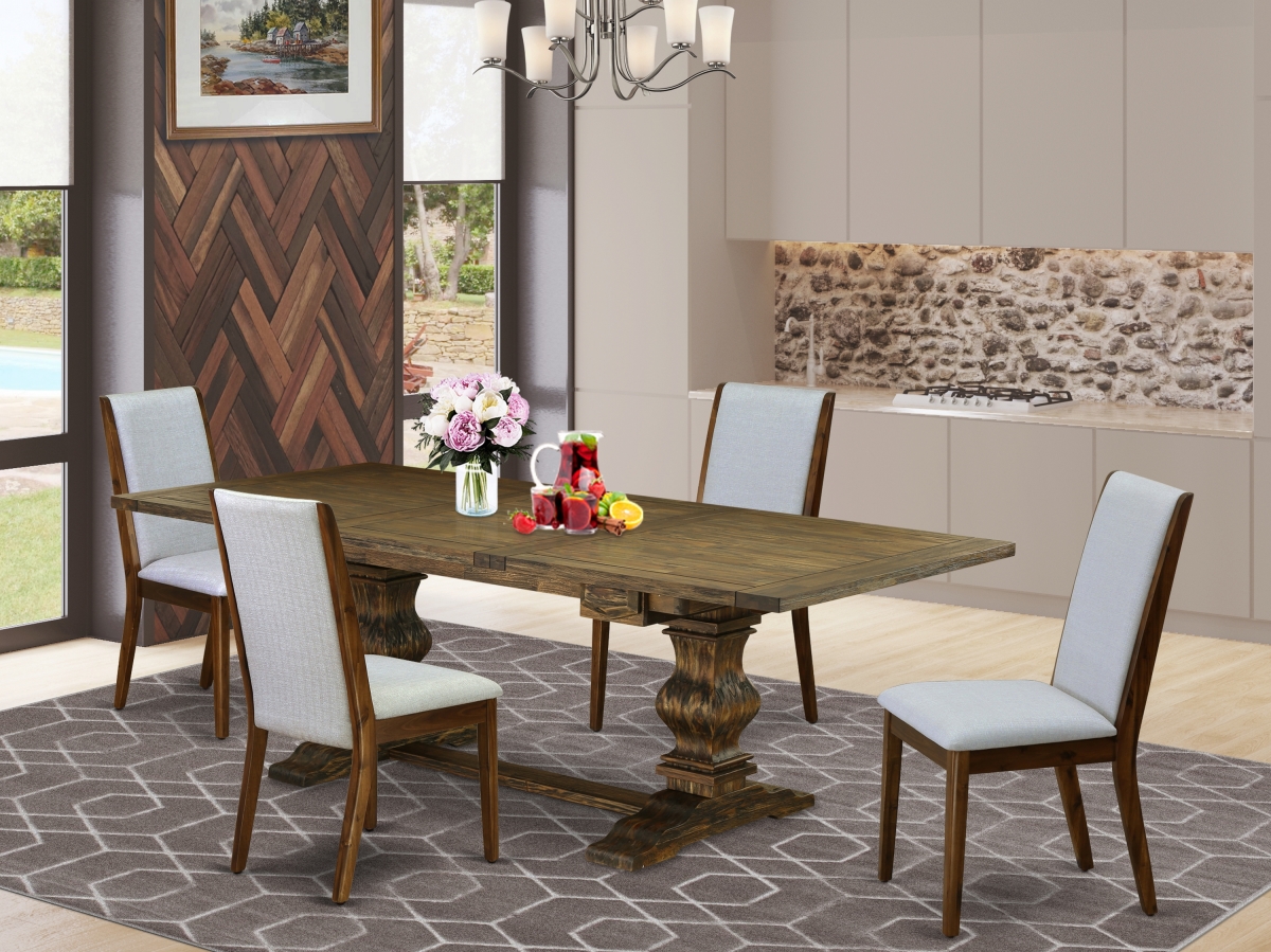 5 Piece Lassale Wood Dining Table Set - Distressed Jacobean, Antique Walnut & Modern Gray