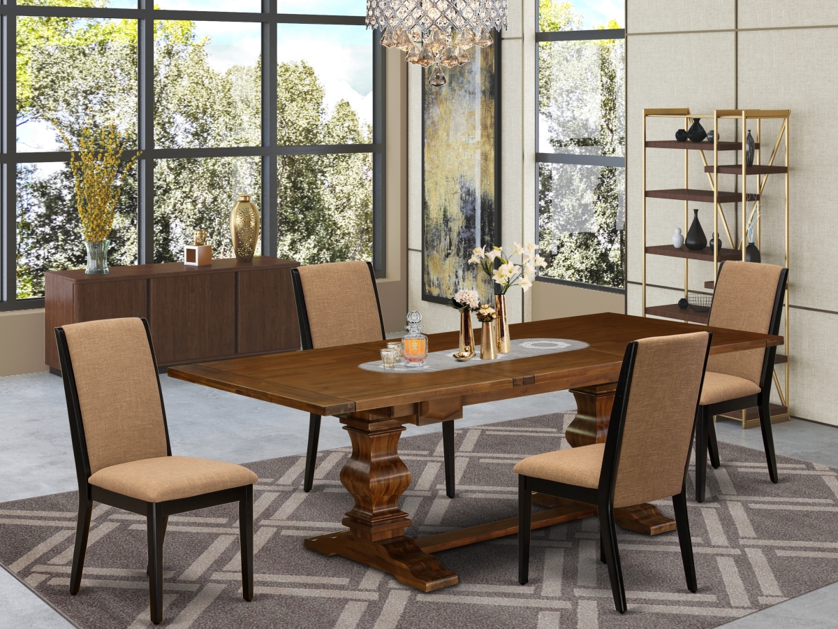 5 Piece Lassale Dining Set - Antique Walnut, Black & Light Sable