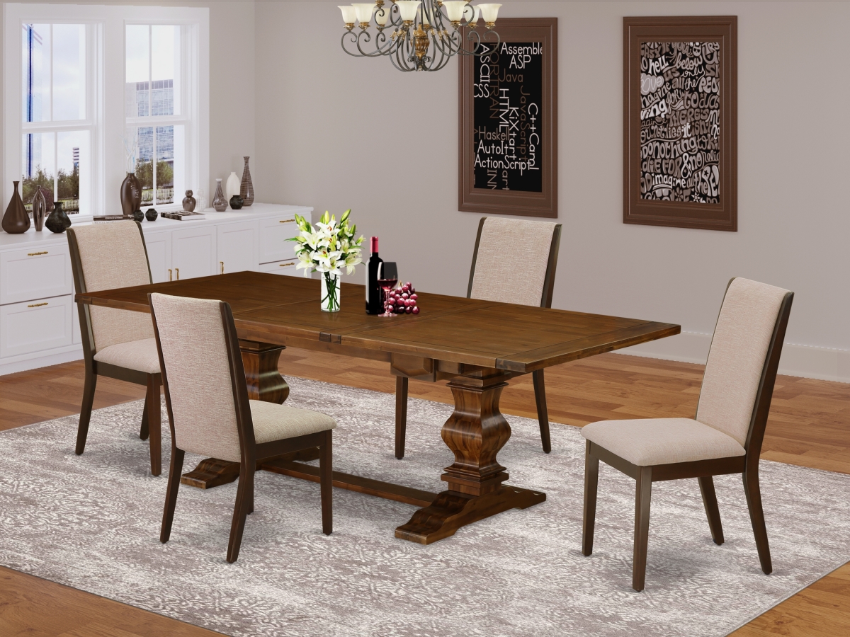 5 Piece Lassale Dining Set - Antique Walnut, Mahogany & Light Tan