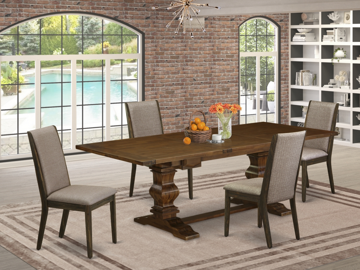 5 Piece Lassale Dining Set - Antique Walnut, Distressed Jacobean & Dark Khaki