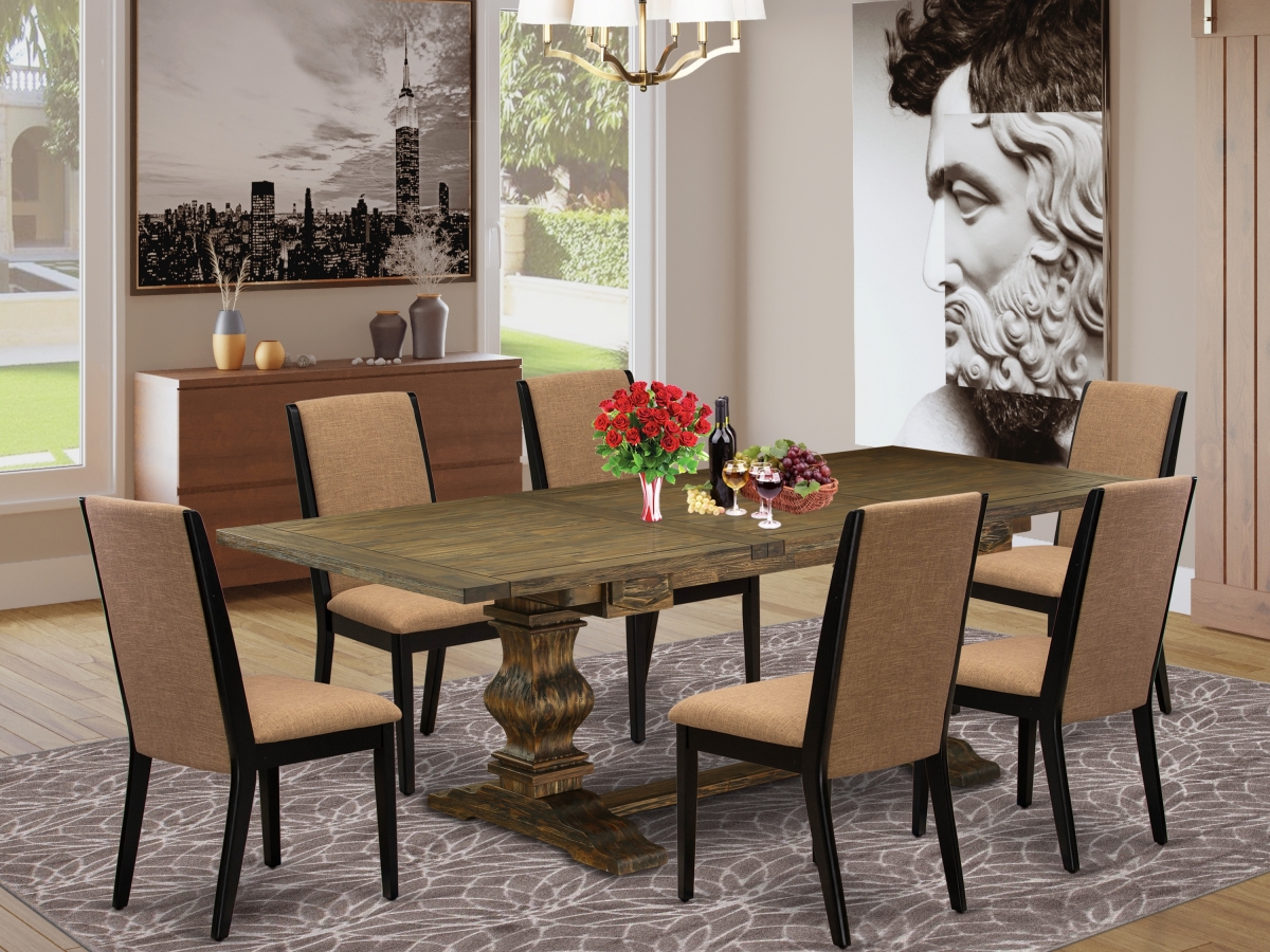 7 Piece Lassale Wood Dining Table Set - Distressed Jacobean, Black & Light Sable