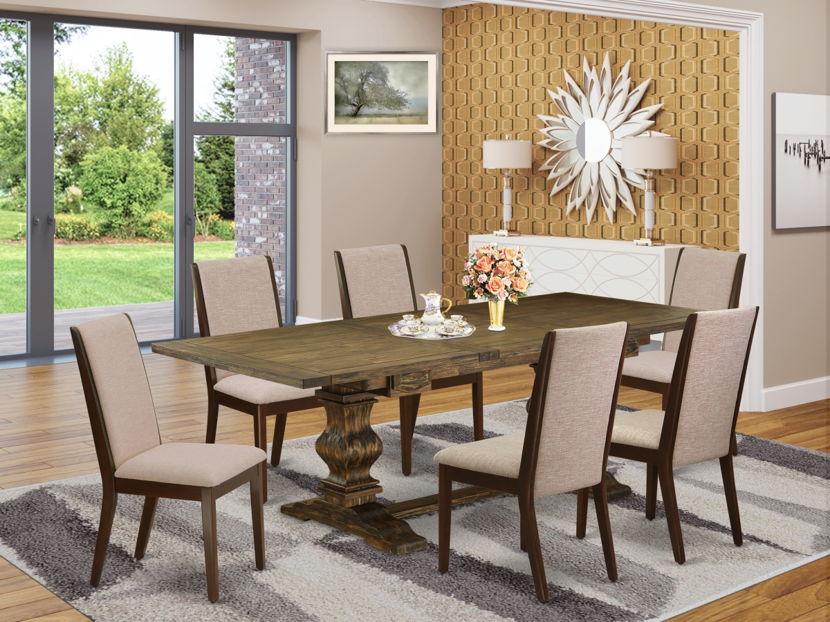 7 Piece Lassale Kitchen Dining Table Set - Distressed Jacobean, Mahogany & Light Tan