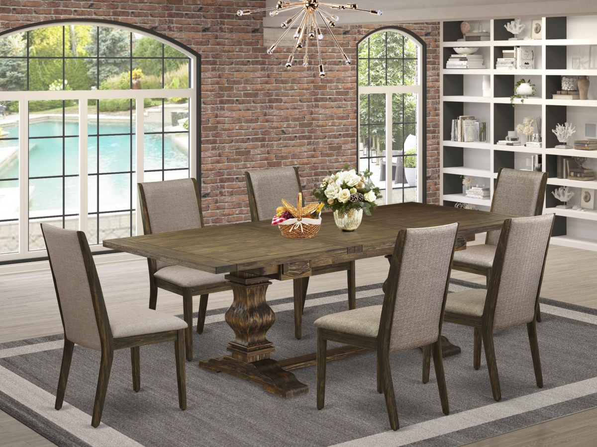 7 Piece Lassale Dining Set - Distressed Jacobean & Dark Khaki