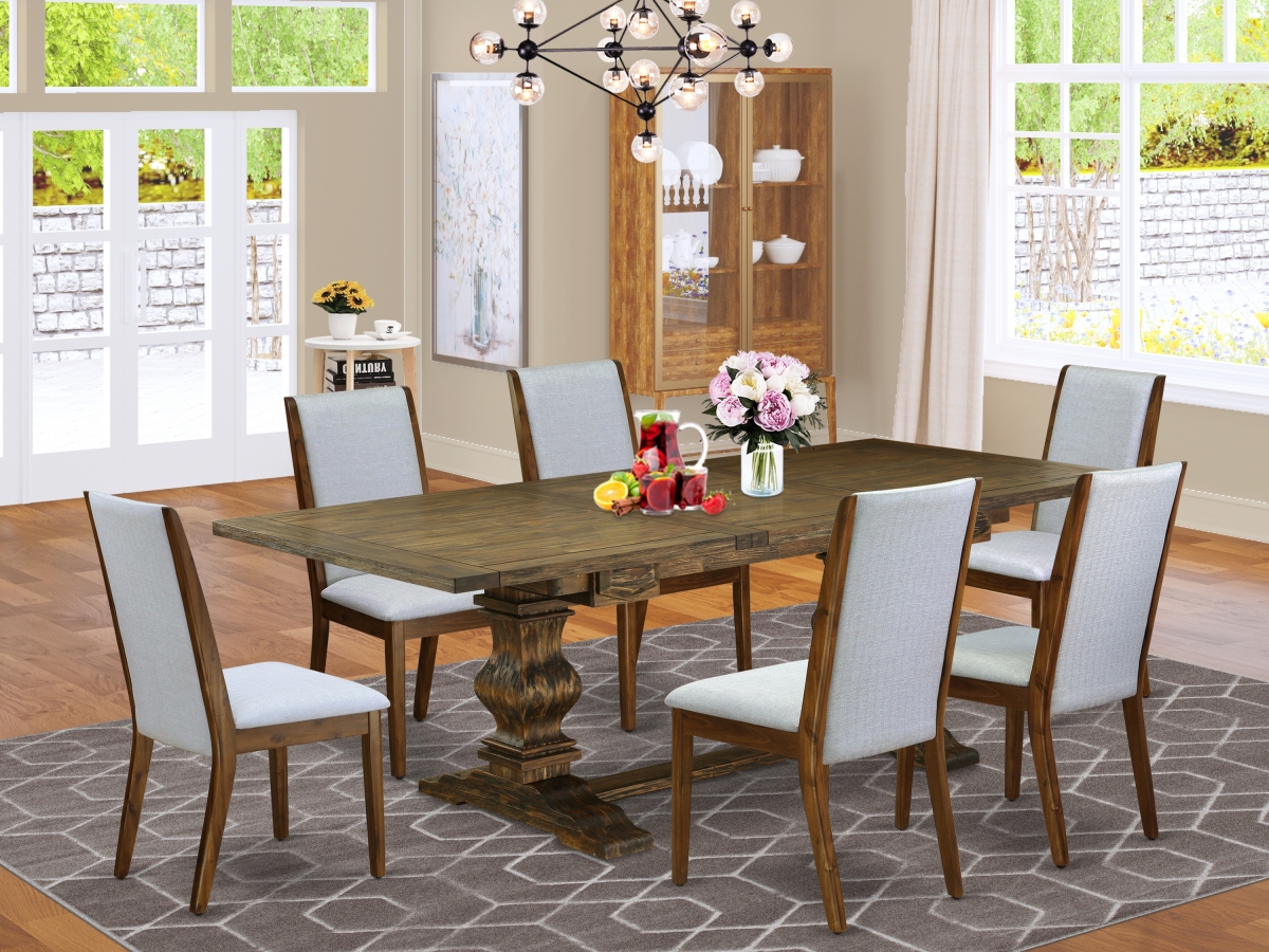7 Piece Lassale Wooden Dining Table Set - Distressed Jacobean, Antique Walnut & Modern Gray