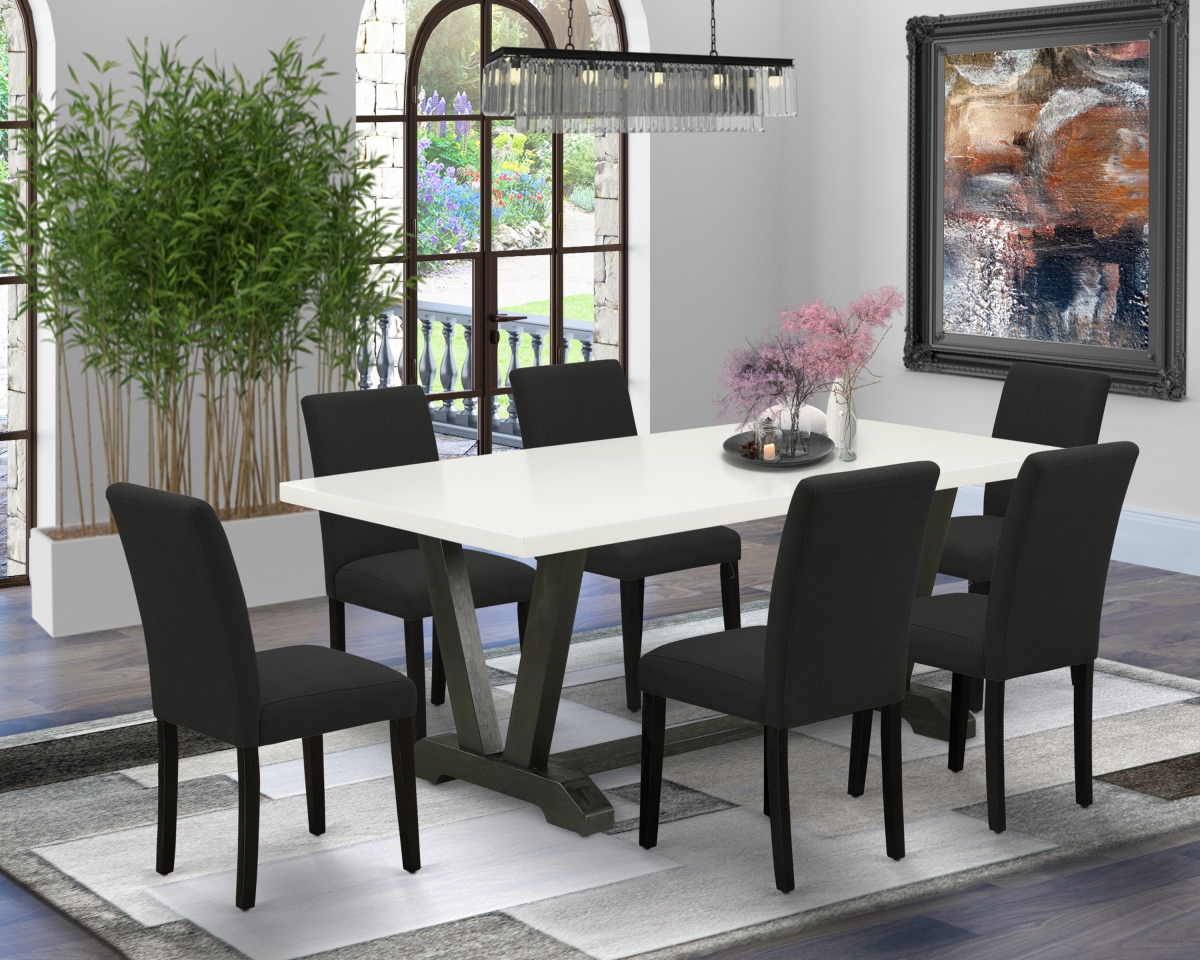 7 Piece V-Style Dining Room Table Set - Black