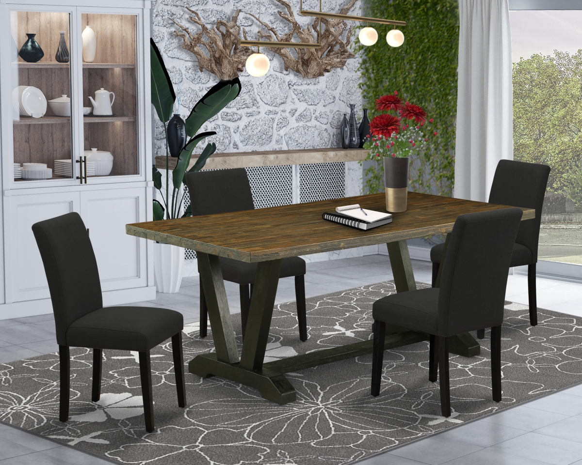 V677AB624-5 5 Piece V-Style Dining Room Table Set - Black