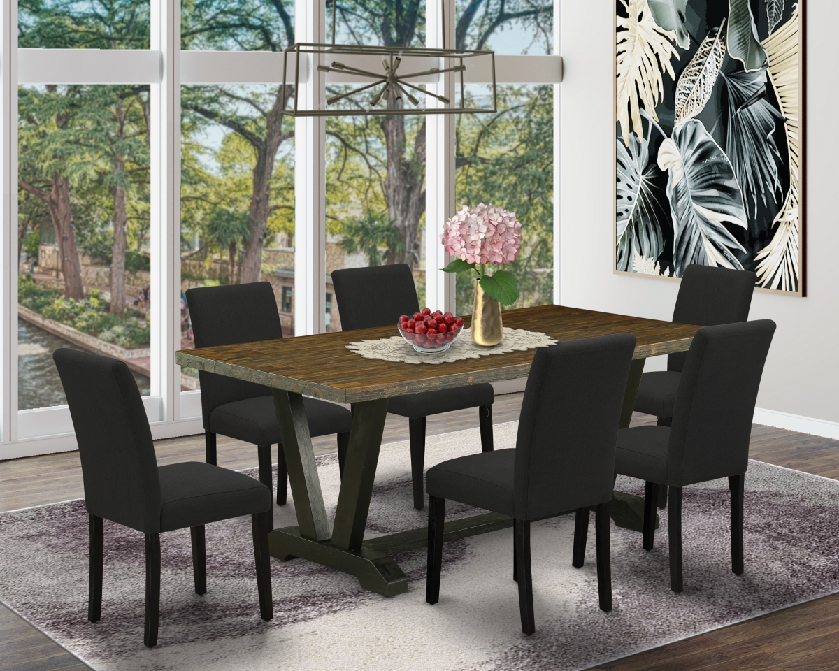 7 Piece V-Style Dining Room Table Set - Black