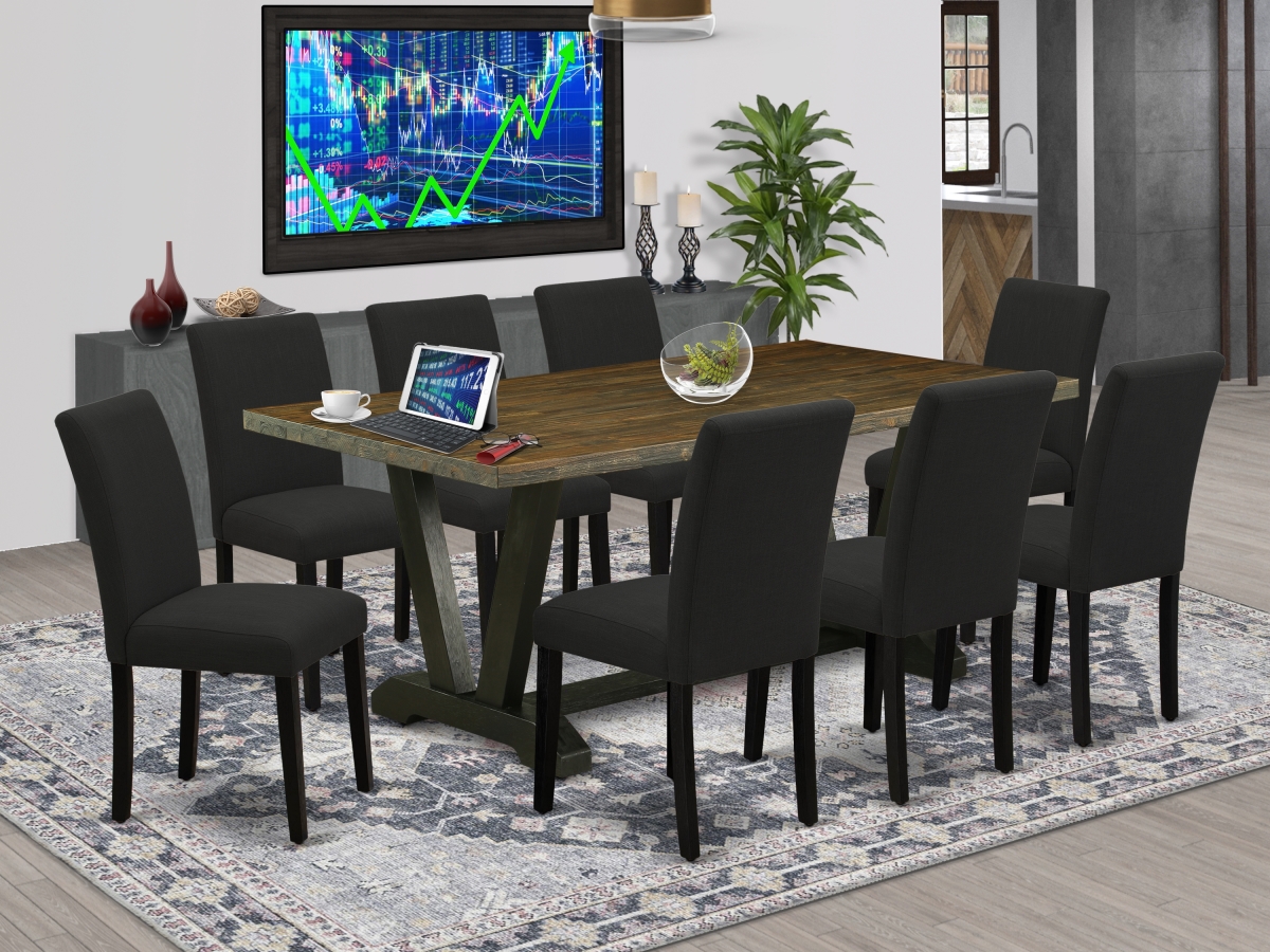 V677AB624-9 9 Piece V-Style Kitchen Dining Table Set - Black