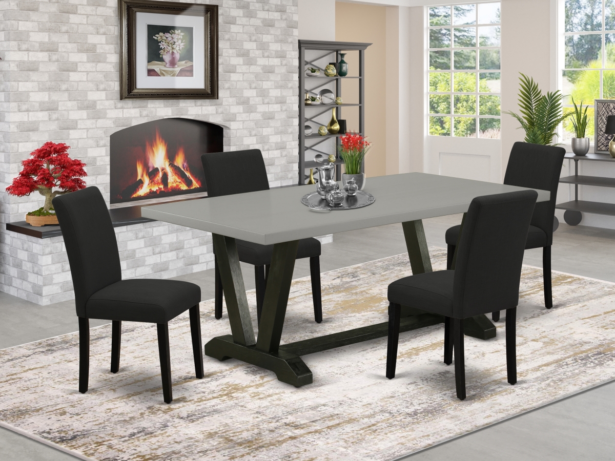 V697AB624-5 5 Piece V-Style Wooden Dining Table Set - Black -  East West Furniture