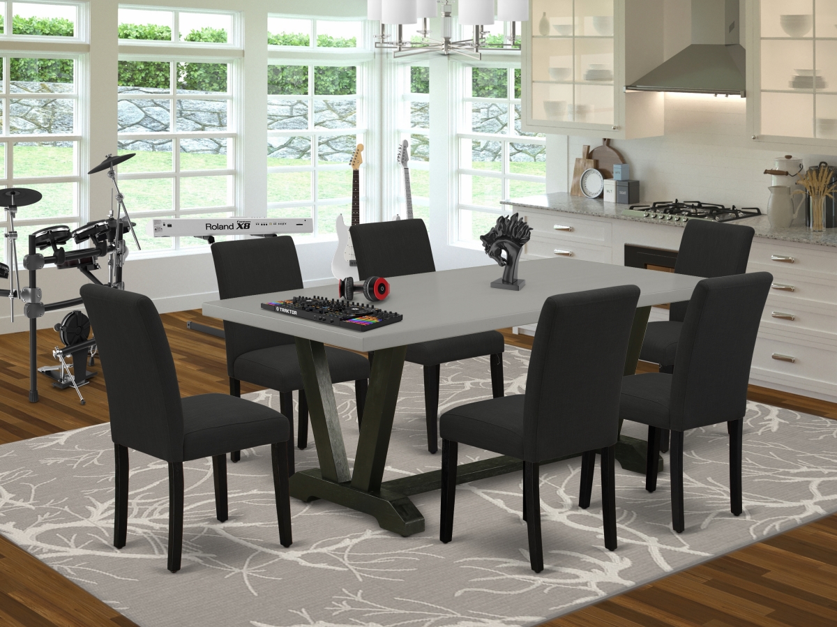 V697AB624-7 7 Piece V-Style Kitchen Table Set - Black -  East West Furniture