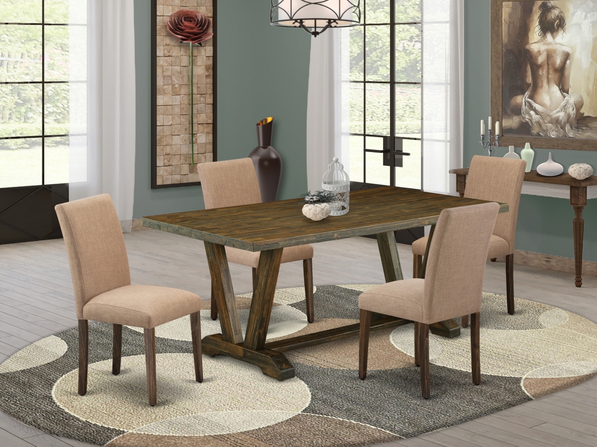 5 Piece V-Style Dining Room Table Set - Distressed Jacobean