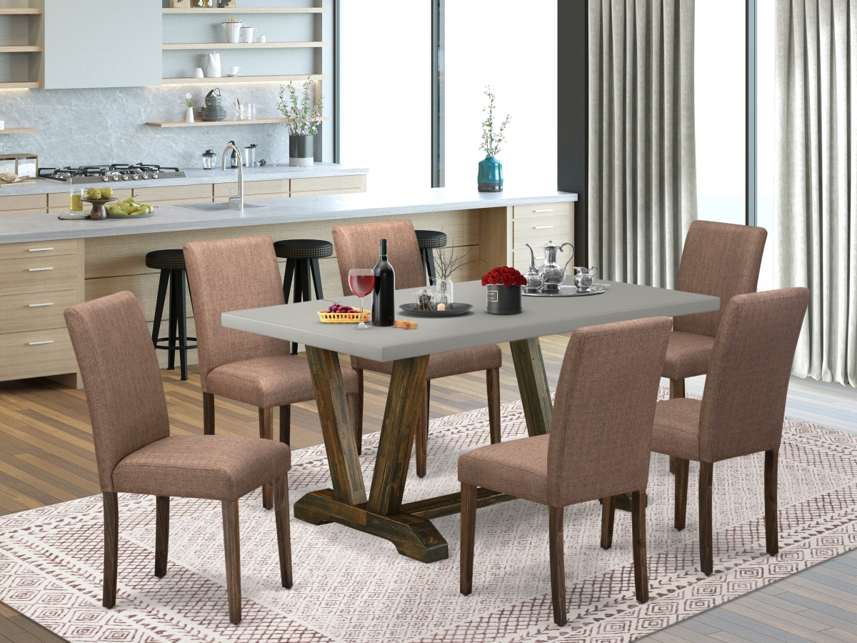 7 Piece V-Style Dining Set - Distressed Jacobean