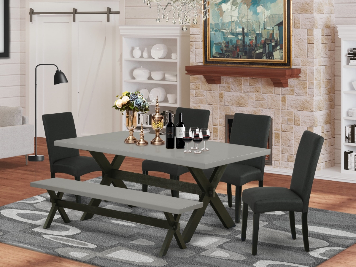 X697DR124-6 Dining, Multi-Color-Black Linen Fabric Seat & High Stylist Back Padded Parson Chairs - 6 Piece