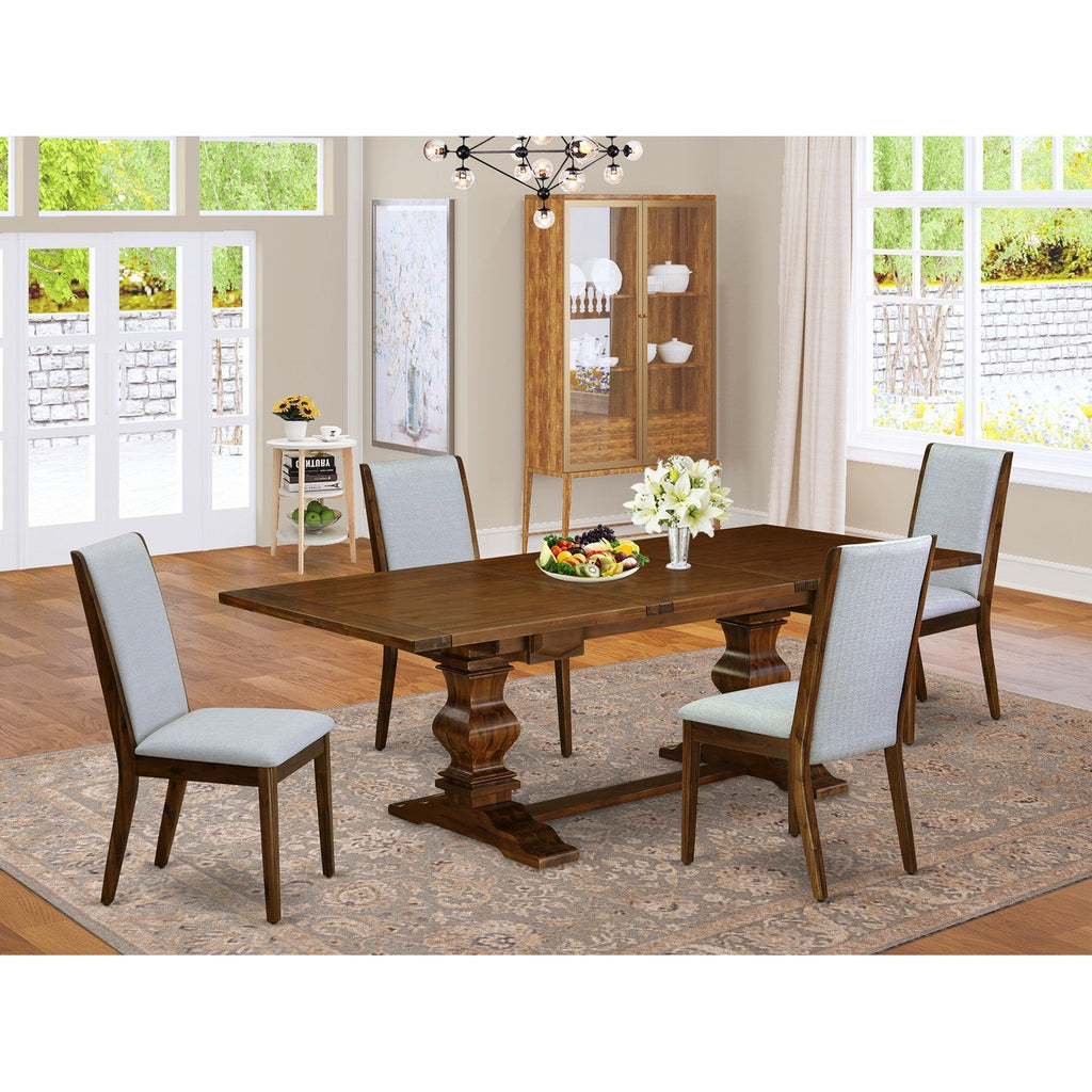 ALALA5-88-05 Kitchen Table Set with Brown Oak Finish Chairs Legs & Modern Gray Linen Fabric Dining Room Chairs, Antique Walnut - 5 Piece