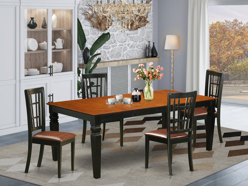 ALGNI5-BCH-LC Dining Room Set with A Dining Table & 4 Dining Chairs In Black & Cherry, Black & Cherry - 5 Piece