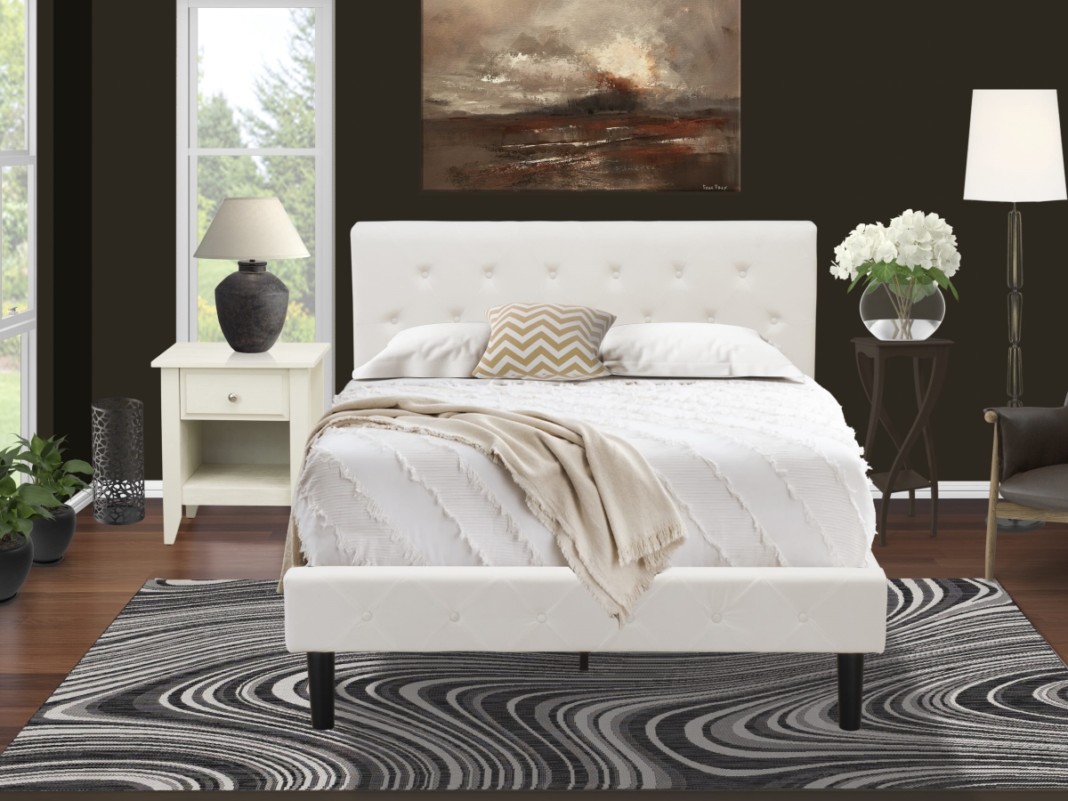 NL19F-1GA0C Bed Set, White Velvet - 1 Bed Linen White Velvet Fabric Headboard & 1 Nightstand - 2 Piece