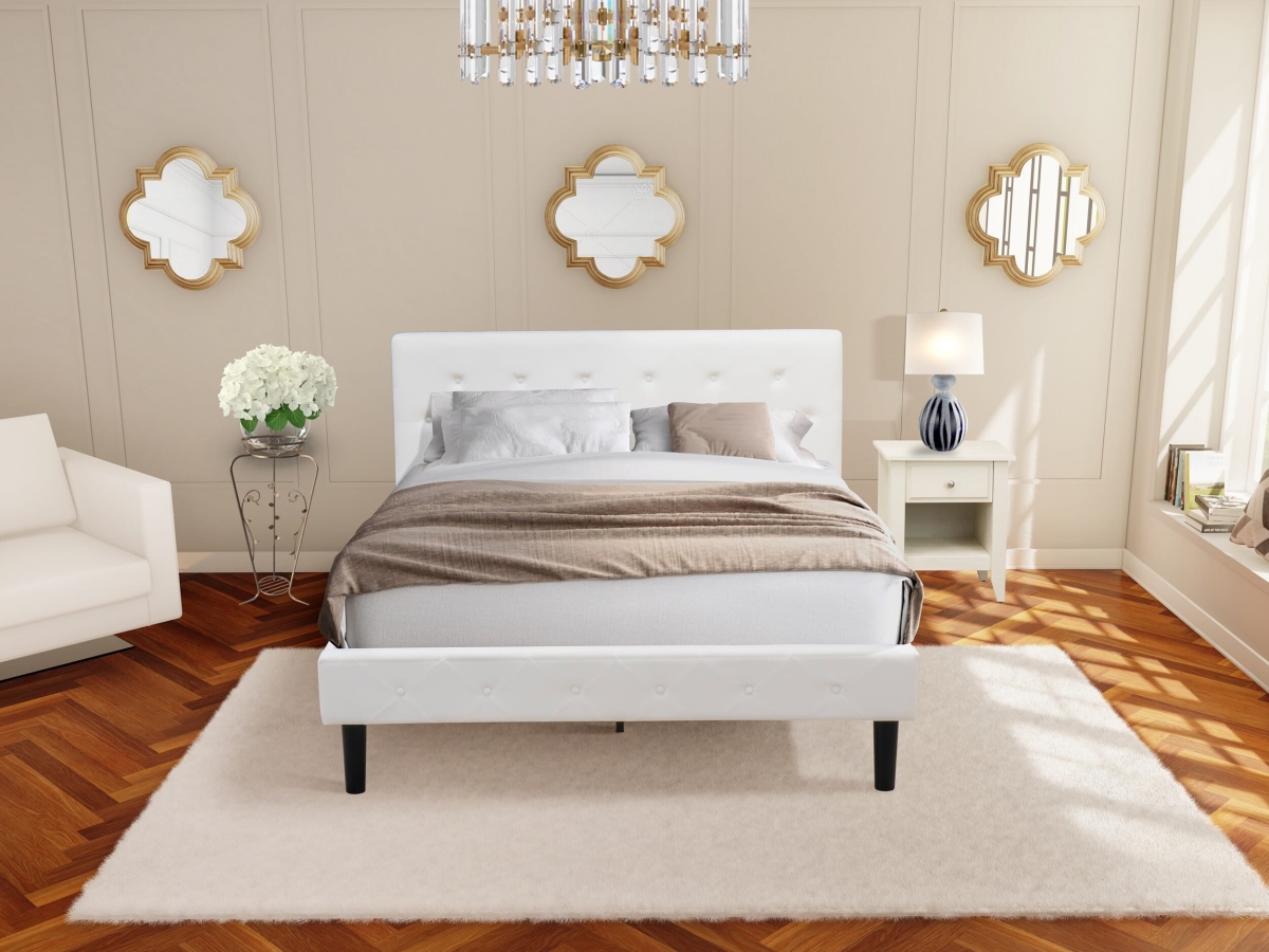 NL19Q-1GA0C Bed Set, White Velvet - 1 Wood Bed Linen white Velvet Fabric Headboard & 1 Nightstand - 2 Piece