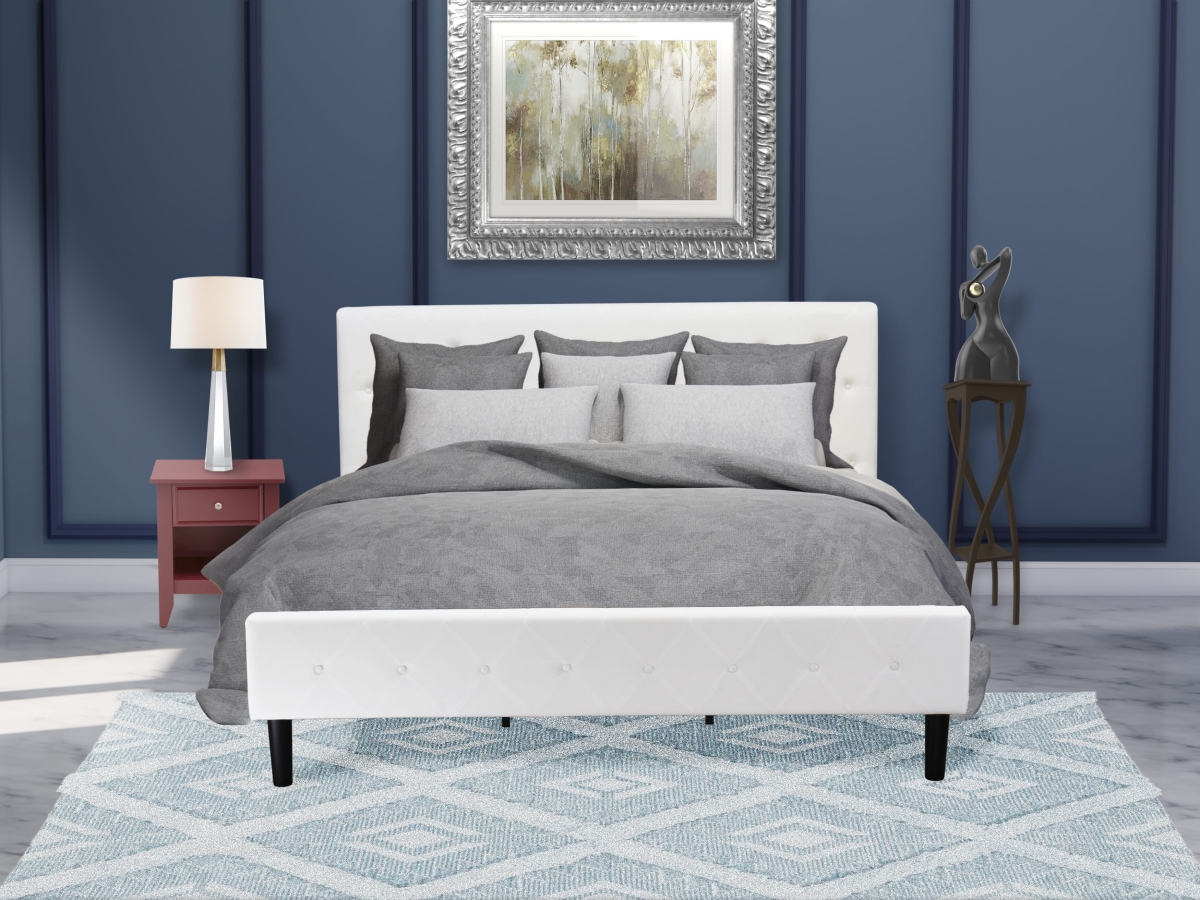 NL19K-1GA13 King Size Bed Set, White Velvet - 1 Wood Bed Linen white Velvet Fabric Headboard & 1 Small Night Stand - 2 Piece