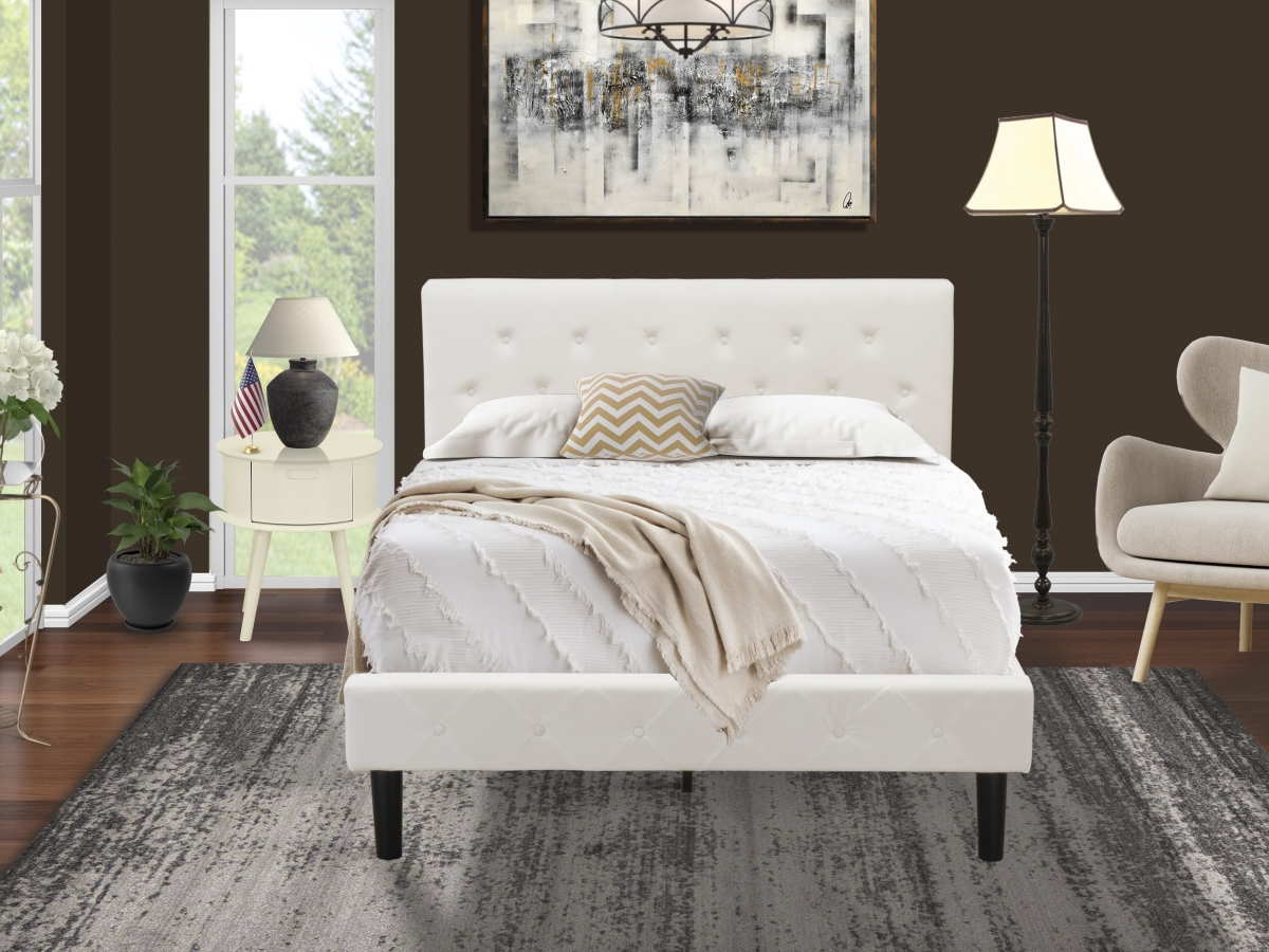 NL19F-1GO05 Bedroom Set, White Velvet - 1 Full Size Bed Linen White Velvet Fabric Headboard & 1 Nightstand - 2 Piece