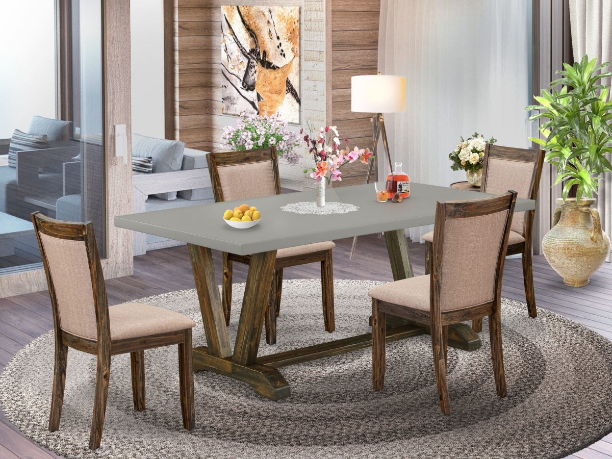 V797MZ716-5 Modern Dining Set, Multi-Color - A Wooden Table with Trestle Base & 4 Chairs for Dining Room - 5 Piece
