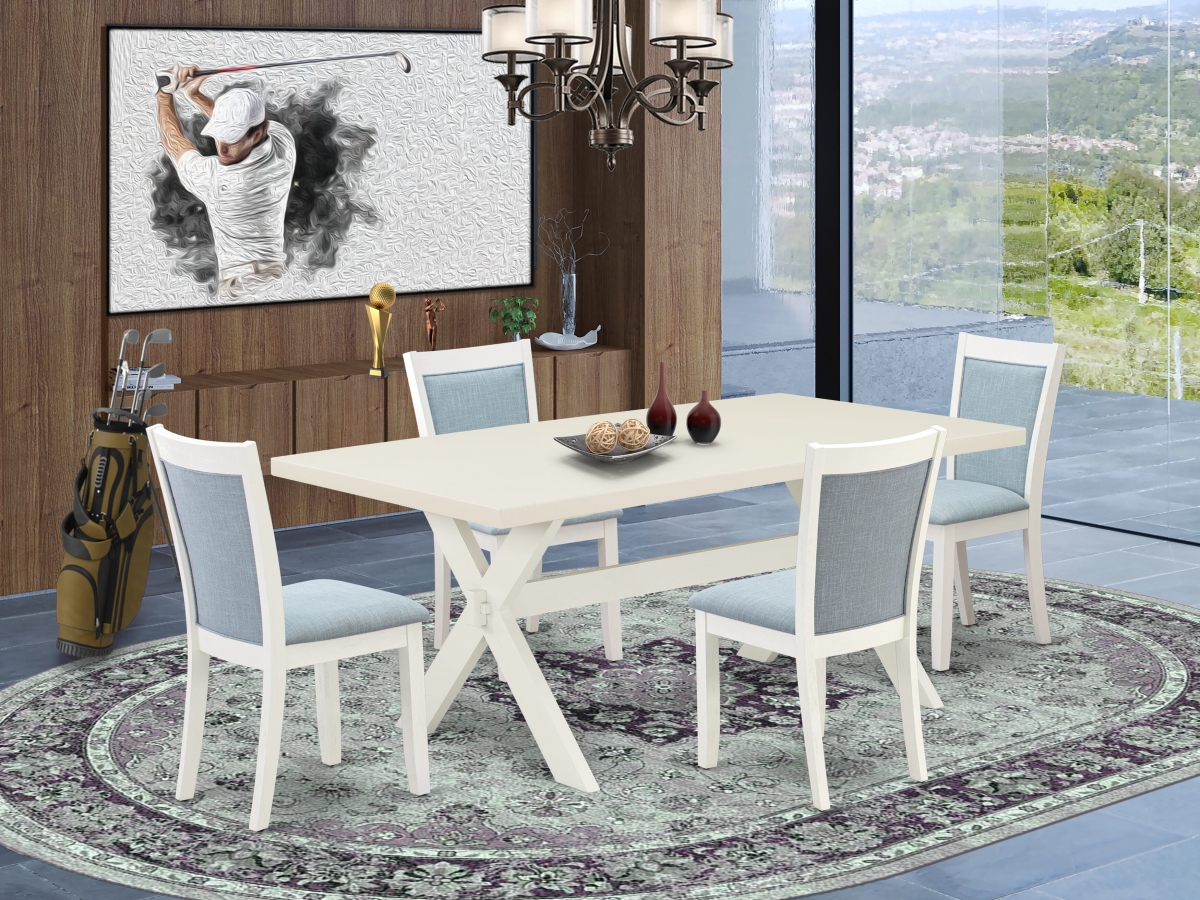 X027MZ015-5 Dinette Set, Multi-Color - A Dining Room Table & 4 Baby Blue Parson Dining Chairs - 5 Piece