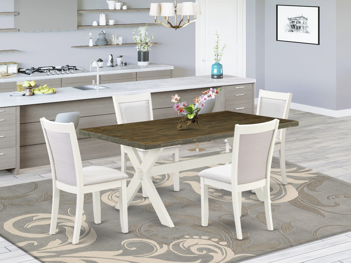 X077MZ001-5 Kitchen Table Set Contains A Wood Dining Table & 4 Cream Dinning Chairs, Multi-Color - Wire Brushed Linen White Finish - 5 Piece